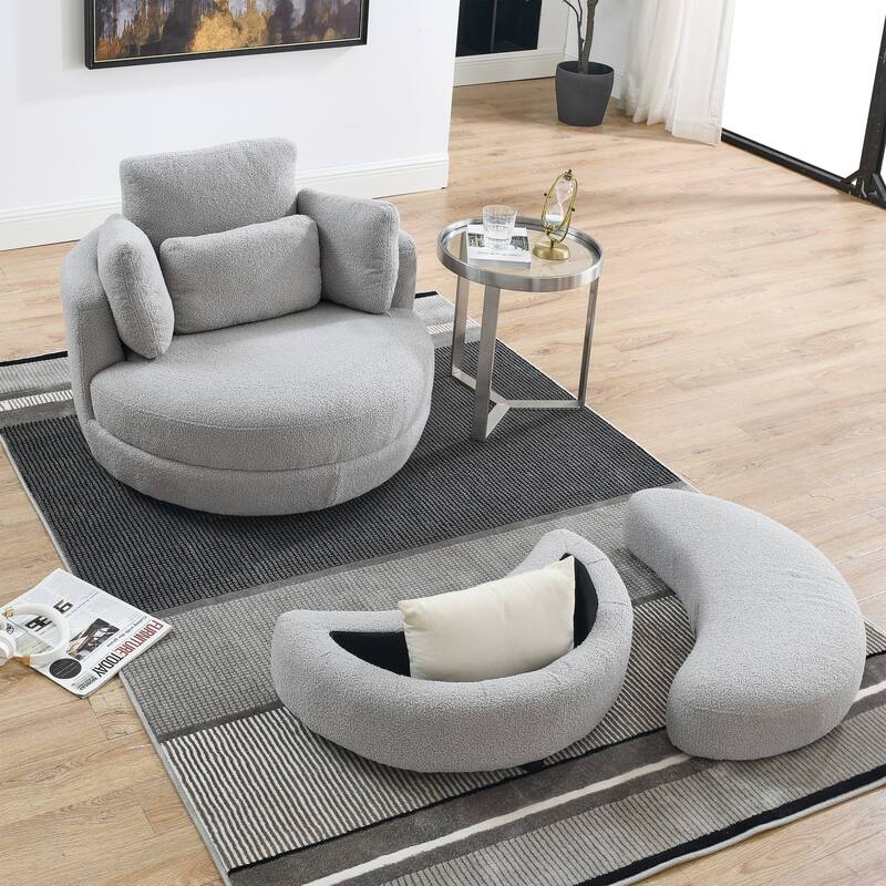 39"W Oversized Swivel Chair with Moon Storage Ottoman for Living Room